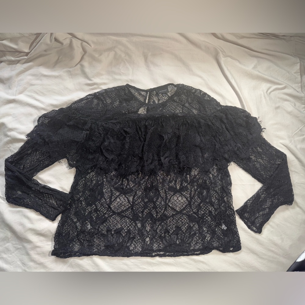 Who What Wear Black Lace Blouse size Large